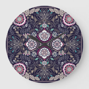 Paisley blommigt, fyrkantig fickdesign. stor klocka