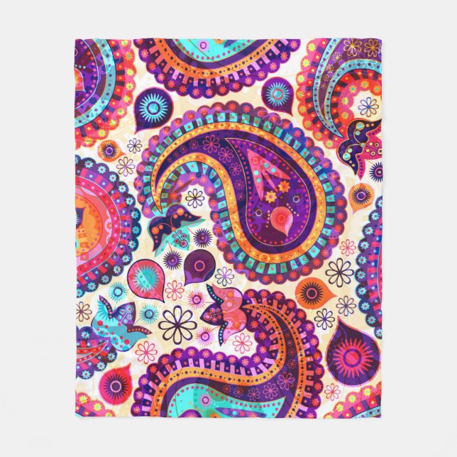Paisley Blommigt Indian Seamless Ornament Fleecefilt (Framsidan)
