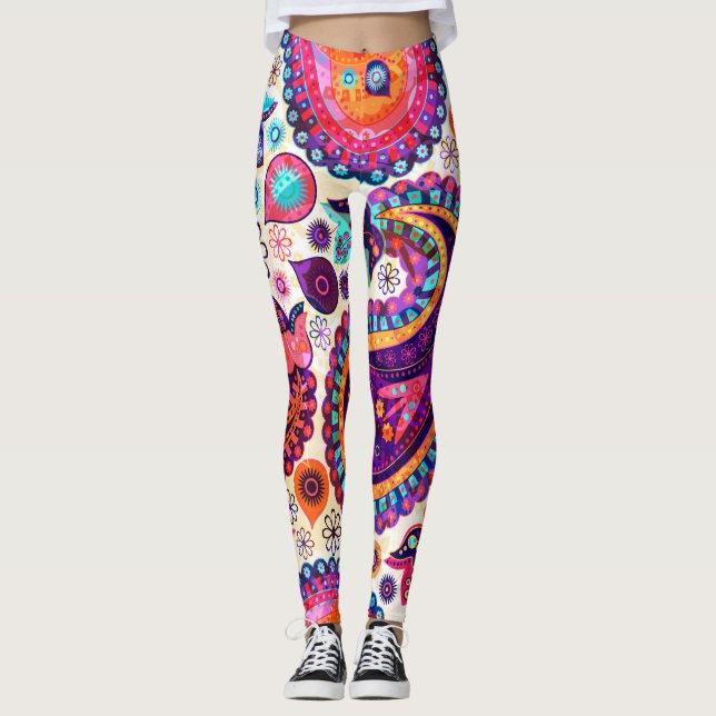 Paisley Blommigt Indian Seamless Ornament Leggings (Framsida)
