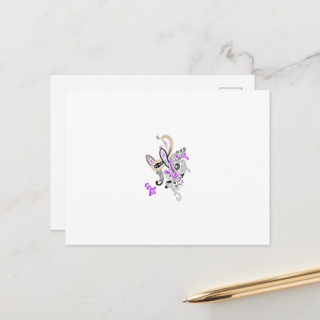 Paisley Blommigt Motif - Boho White Lila Orange Helg Vykort (Fram/Back In Situ)