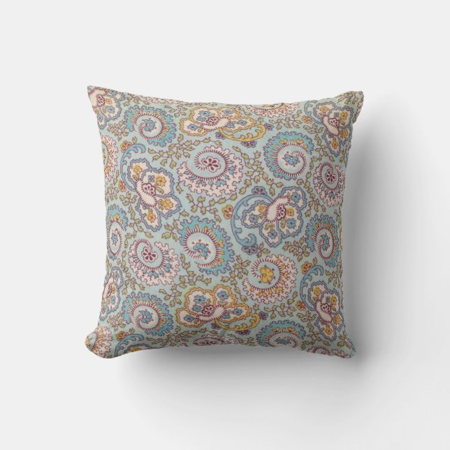 Paisley Blommigt på Light Blue Dekorativ kudde (Framsida)