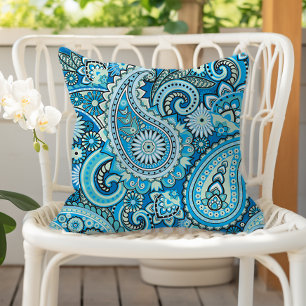 Paisley blommönster Blå Kudde