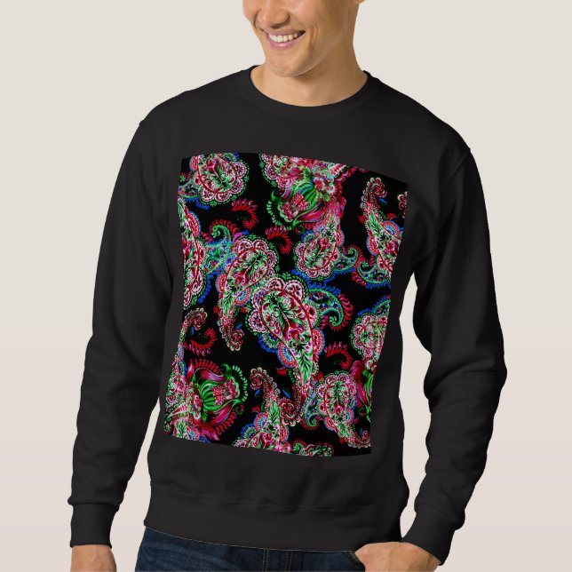 Paisley Blommönster, Ethnic Background. Lång Ärmad Tröja (Framsida)