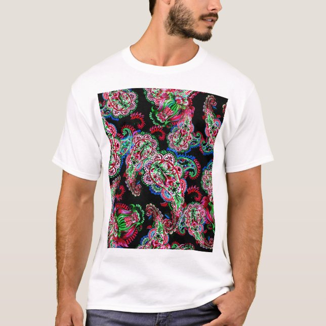 Paisley Blommönster, Ethnic Background. T Shirt (Framsida)