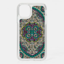 Paisley blommönster teal silver rosa bohemian
