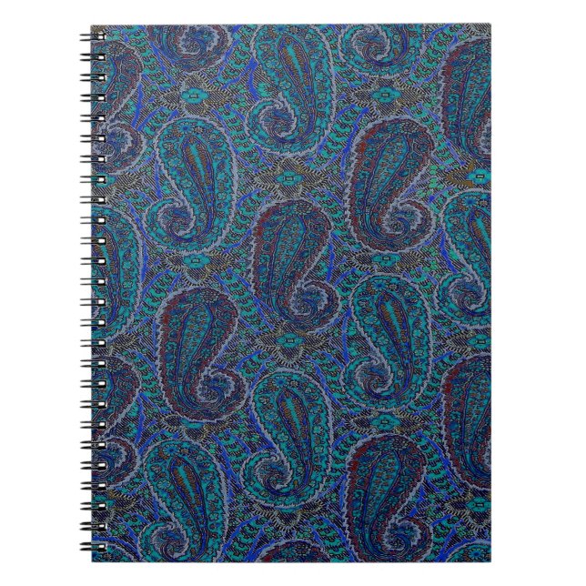 Paisley Blue Indian Boho Art Mönster Anteckningsbok (Framsidan)
