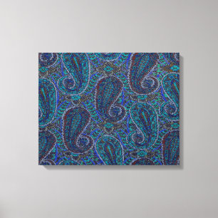 Paisley Blue Indian Boho Art Mönster Canvastryck