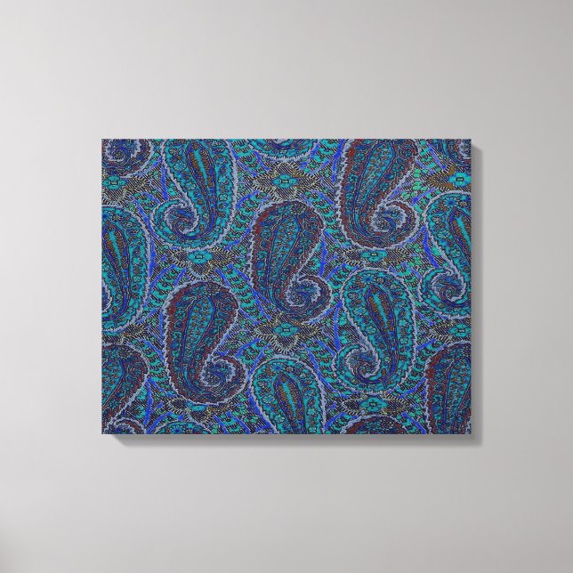 Paisley Blue Indian Boho Art Mönster Canvastryck (Framsida)