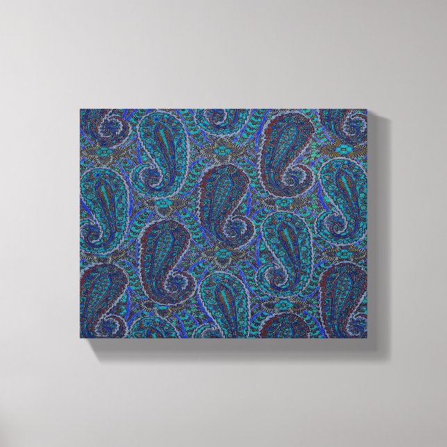 Paisley Blue Indian Boho Art Mönster Canvastryck (Framsida)