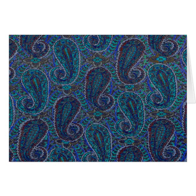 Paisley Blue Indian Boho Art Mönster Hälsningskort (Framsidan Horizontal)