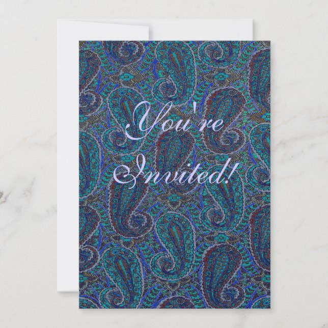 Paisley Blue Indian Boho Art Mönster Inbjudningar (Framsida)