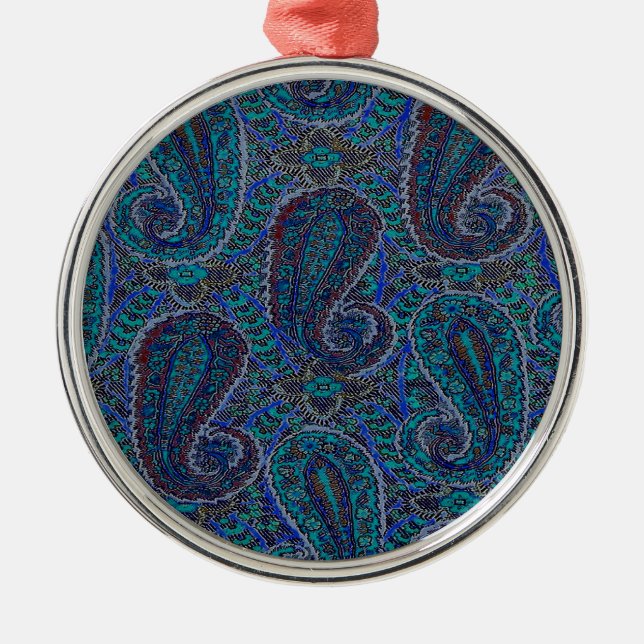 Paisley Blue Indian Boho Art Mönster Julgransprydnad Metall (Framsidan)