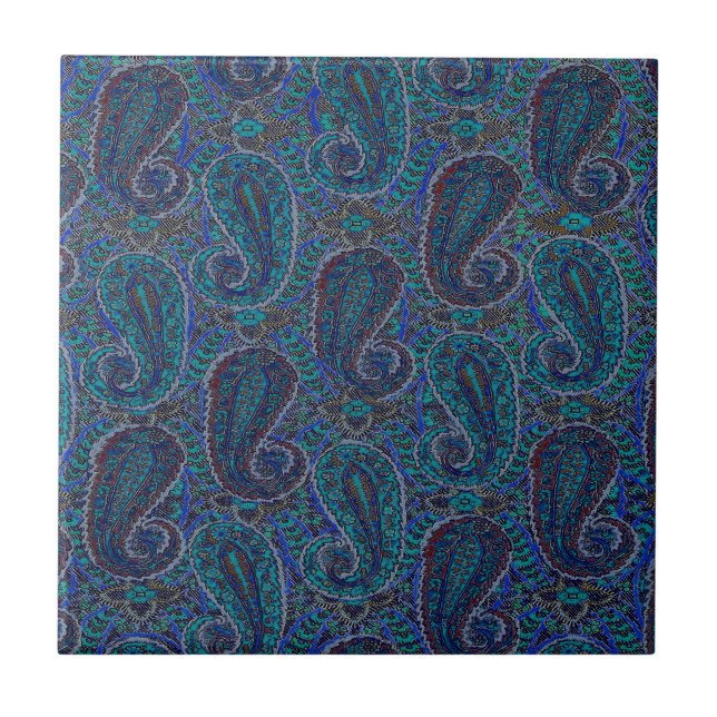 Paisley Blue Indian Boho Art Mönster Kakelplatta (Framsidan)