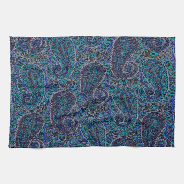 Paisley Blue Indian Boho Art Mönster Kökshandduk (Horisontell)