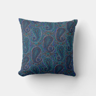 Paisley Blue Indian Boho Art Mönster Kudde