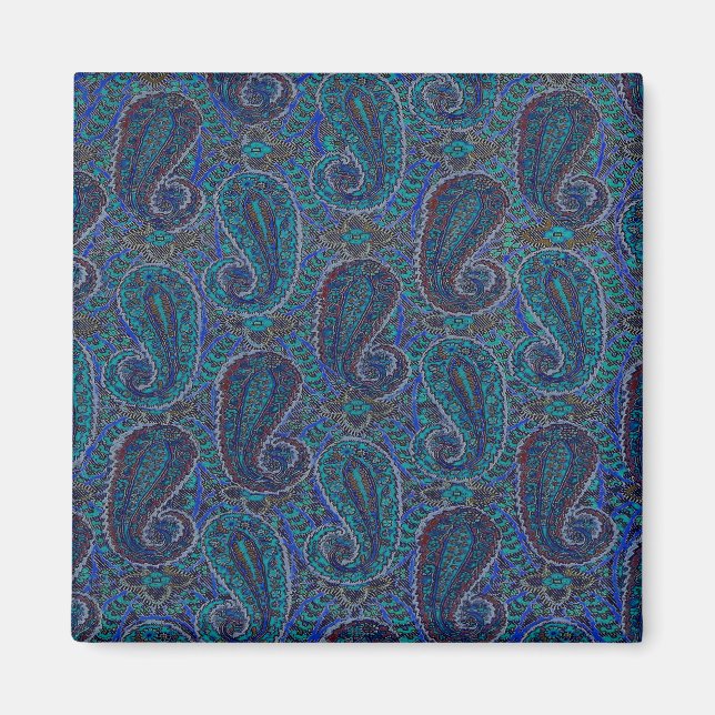 Paisley Blue Indian Boho Art Mönster Magnet (Framsidan)