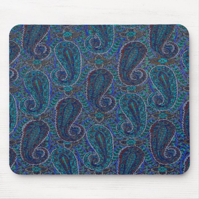 Paisley Blue Indian Boho Art Mönster Musmatta (Framsidan)