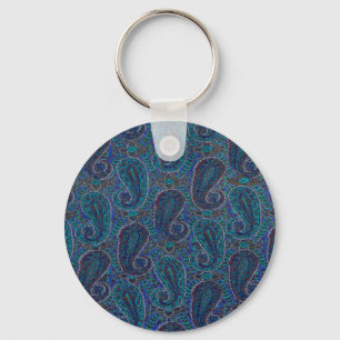 Paisley Blue Indian Boho Art Mönster Nyckelring