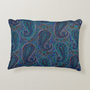 Paisley Blue Indian Boho Art Mönster Prydnadskudde