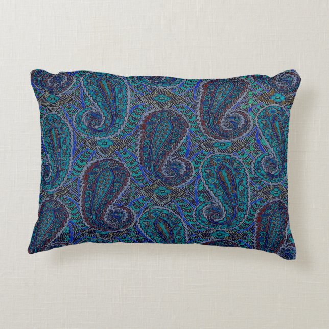 Paisley Blue Indian Boho Art Mönster Prydnadskudde (Baksidan)