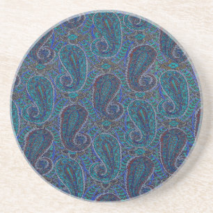 Paisley Blue Indian Boho Art Mönster Underlägg Sandsten