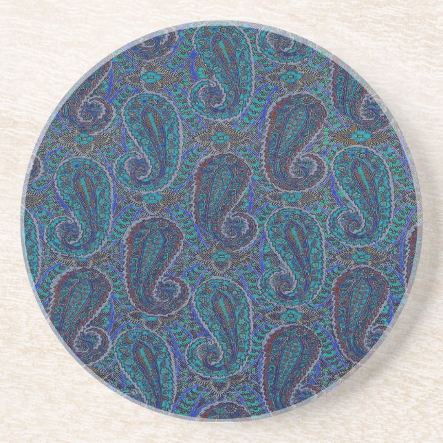 Paisley Blue Indian Boho Art Mönster Underlägg Sandsten (Framsidan)