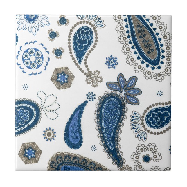 Paisley Blue white Bohemian Mönster Kakelplatta (Framsidan)