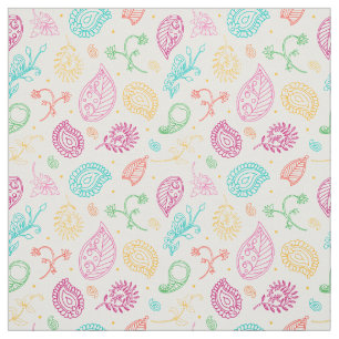 Paisley Bright Boho Folk Mönster på White Tyg
