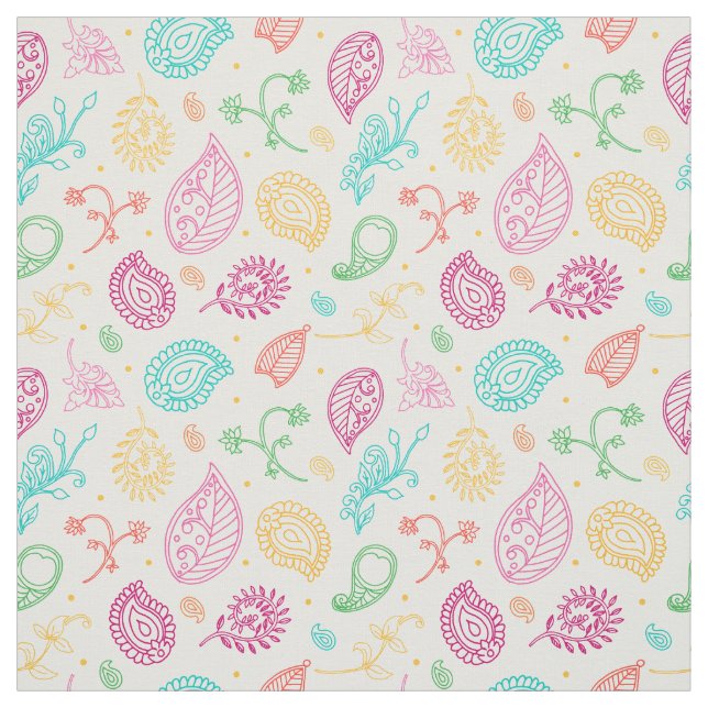 Paisley Bright Boho Folk Mönster på White Tyg (Provkarta)