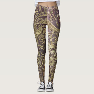 Paisley Brocadedamasker i guld och brunt Leggings
