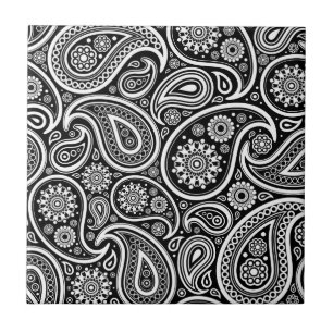Paisley Damask-mönster för svart och vit Vintage Kakelplatta