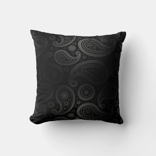 Paisley Deluxe| Svart träkol Kudde (Framsida)
