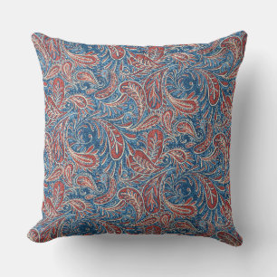 Paisley Denim för röd, vit- och blåttFaux Kudde