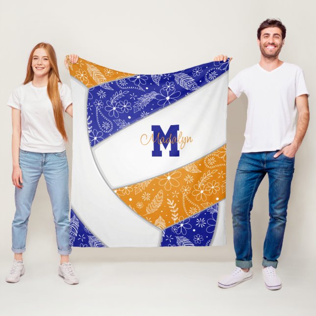 paisley doodle mönster blå orange volleyball fleecefilt (På plats)