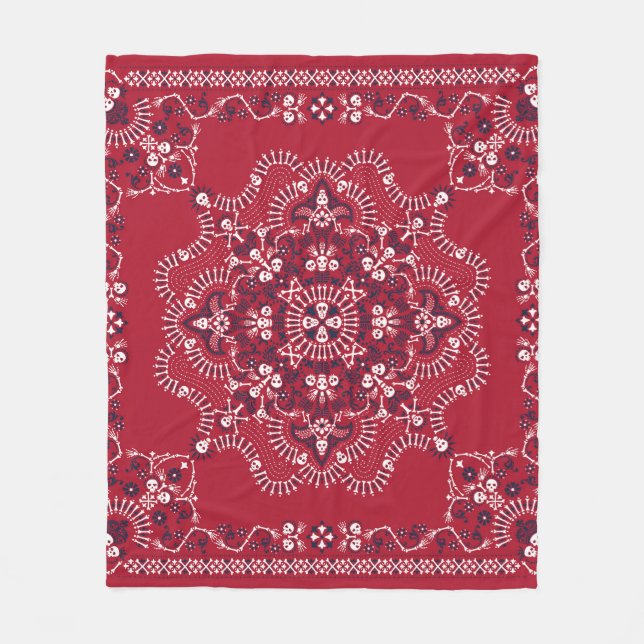 Paisley, döskallar, bandana, fyrkantig design. fleecefilt (Framsidan)