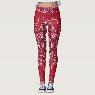 Paisley, döskallar, bandana, fyrkantig design. leggings