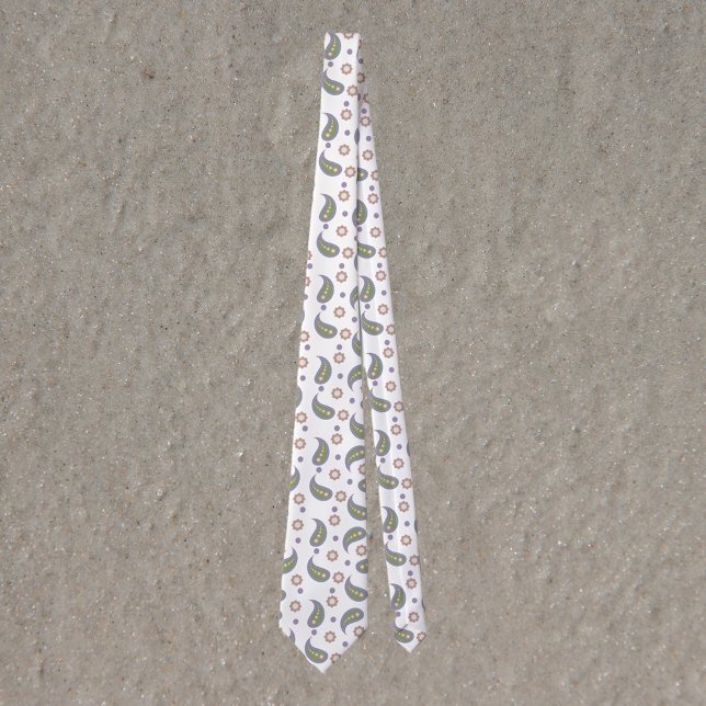 Paisley Dots Flowers Grönt Rosa Lila Mönster Slips (A tie with a pattern of paisley, flowers and polka dots in green, blue, pink & purple)