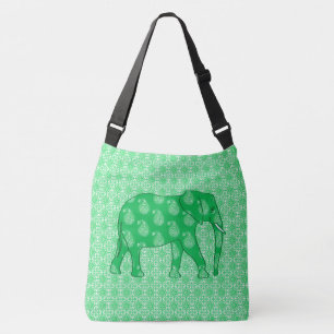 Paisley-elefant - grönt och vit jade axelväska