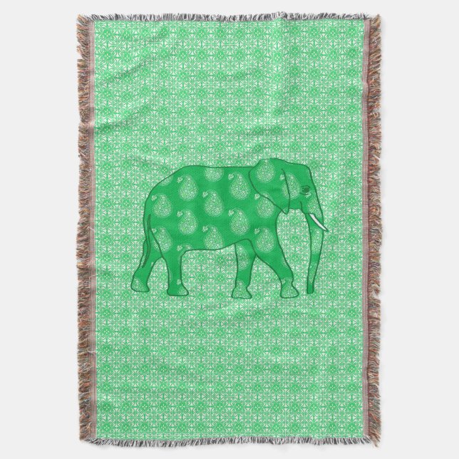 Paisley-elefant - grönt och vit jade filt (Framsidan Vertikal)