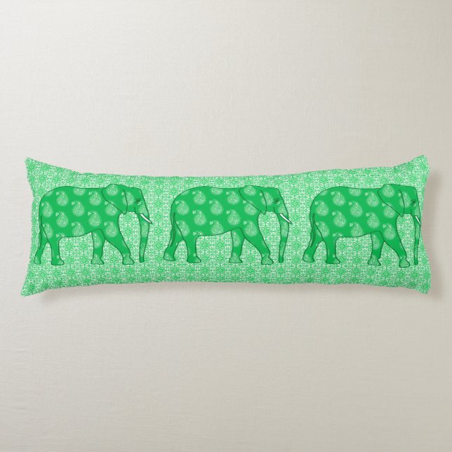 Paisley-elefant - grönt och vit jade kroppskudde (Framsidan)