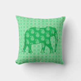 Paisley-elefant - grönt och vit jade kudde