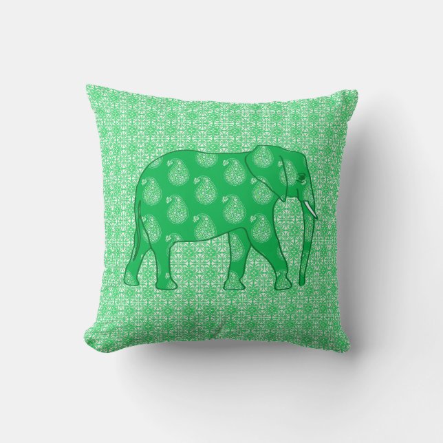 Paisley-elefant - grönt och vit jade kudde (Framsida)