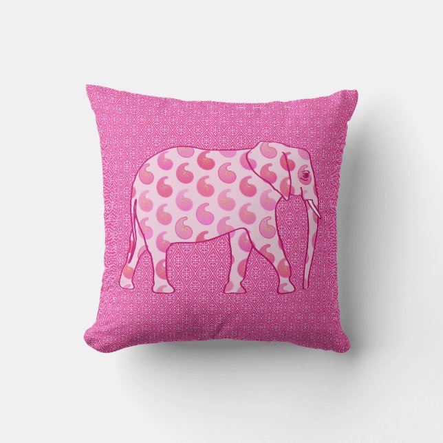 Paisley elefant - isrosa och fuchsia kudde (Framsida)