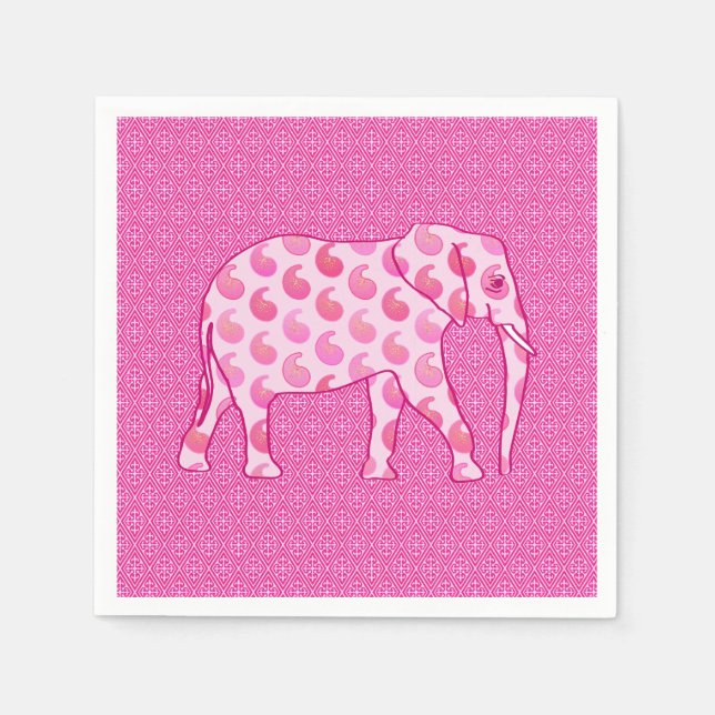Paisley elefant - isrosa och fuchsia pappersservett (Framsidan)