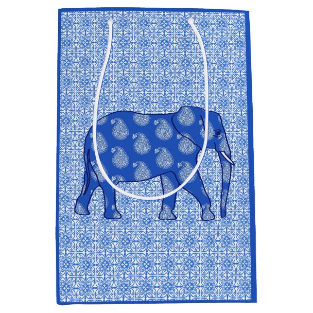 Paisley elefant - koboltblå och vit (Framsidan)