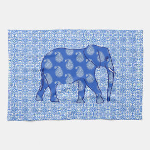 Paisley elefant - koboltblå och vit kökshandduk
