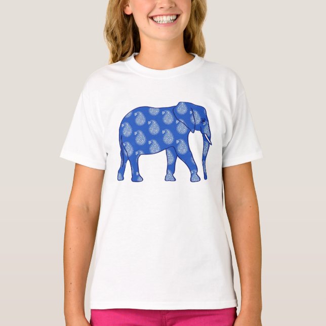Paisley elefant - koboltblå och vit tröja (Framsida)