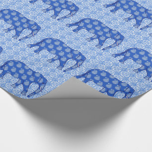 Paisley elefant - koboltblått och vit presentpapper