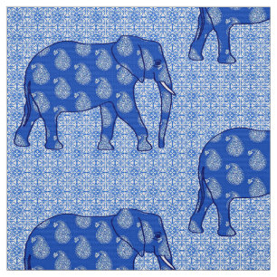 Paisley elefant - koboltblått och vit tyg
