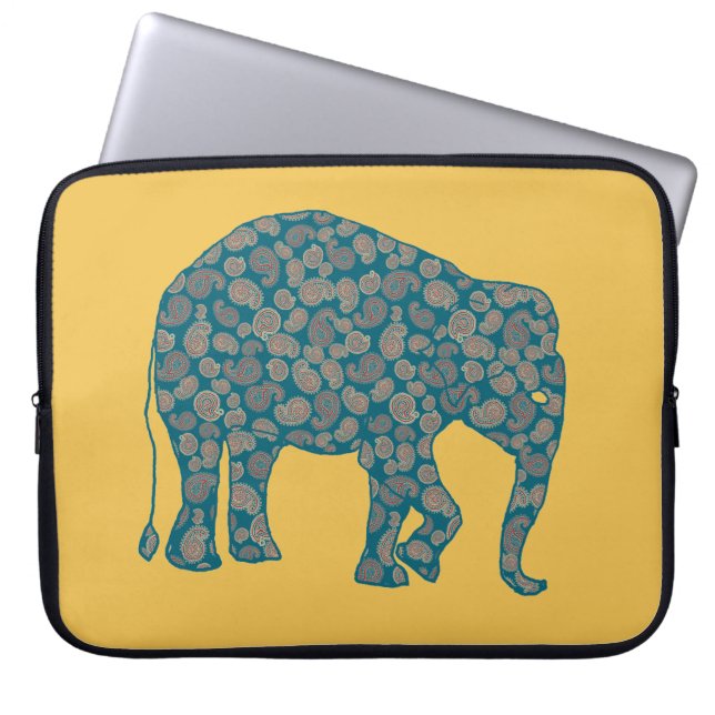 Paisley Elephant Anpassningsbar Gult Laptop sleeve (Framsidan)